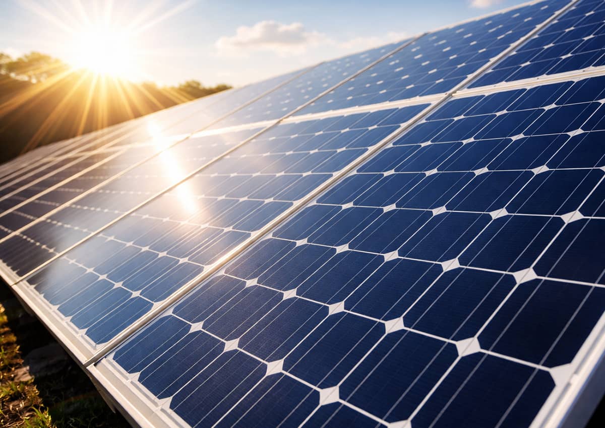 Solar panels with sunlight
